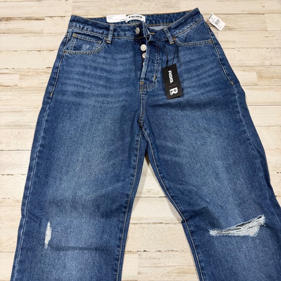 NWT RSQ High Rise Straight Leg Jeans Med Wash Distressed Button Fly Womens Sz 27 - Picture 2 of 9